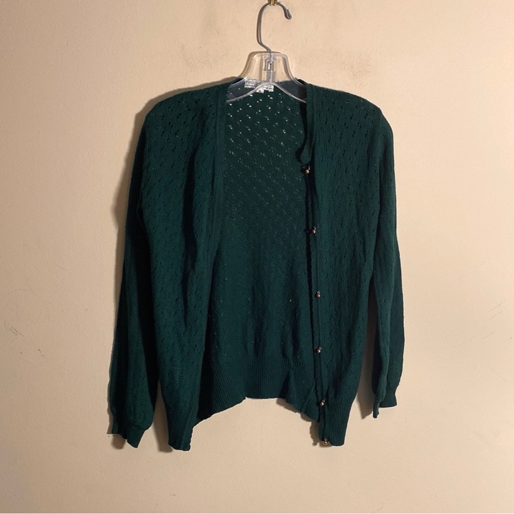 Vintage Forest Green Eyelet Knit Cardigan